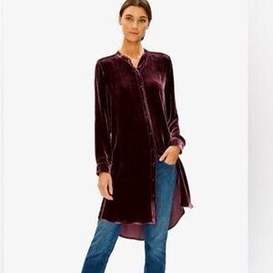 Eileen Fisher Womens Velvet Silk Blend Button Up Tunic Burgundy Lagenlook New